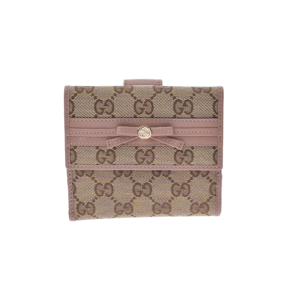 GUCCI GG beige pink canvas leather bi fold wallet